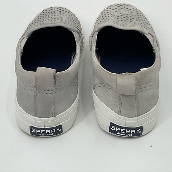 Sperry Crest Gray Leather Loafers Cut Out Scalloped Design Slip On Size 7 Flats - Picture 10 of 16